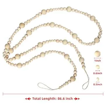 GWHOLE 7.2 Ft Christmas Wooden Bead Garland Natural Prayer Beads for Christmas Tree Decor, Table Dec...