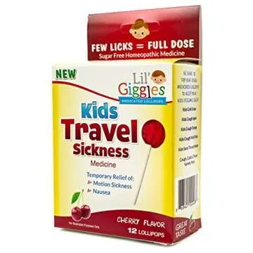 Lil' Giggles Kids Medicated Lollipops - Sweet Gentle Relief for Kids & Non-drowsy - for Car Sickness, Travel Nausea & Motion Sickness Relief - Homeopathic Remedy Children's Love - Cherry Flavor 12 CT