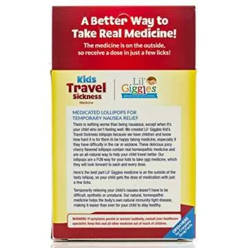 Lil' Giggles Kids Medicated Lollipops - Sweet Gentle Relief for Kids & Non-drowsy - for Car Sickness, Travel Nausea & Motion Sickness Relief - Homeopathic Remedy Children's Love - Cherry Flavor 12 CT