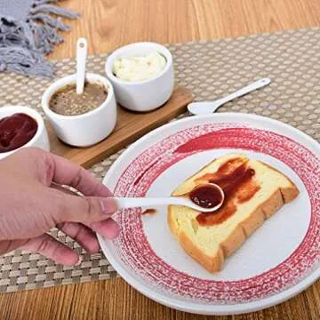 Singkasa Adorable Sauce Dip Bowls-Condiment Set 7 Pieces with bamboo tray-3 oz ceramic bowl, bamboo tray, spoon serving for Cereal, Salad, Dessert, Ice Cream