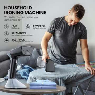 Chrinomee Steamer for Clothes, Handheld Steamer with Wet&Dry Ironing Modes, 20 Sec Fast Heat-up, 3000W Detachable Water Tank with Heat-Resistant Gloves, Perfect for Removing Wrinkles.Black