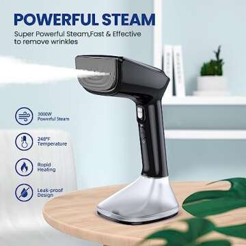 Chrinomee Steamer for Clothes, Handheld Steamer with Wet&Dry Ironing Modes, 20 Sec Fast Heat-up, 3000W Detachable Water Tank with Heat-Resistant Gloves, Perfect for Removing Wrinkles.Black
