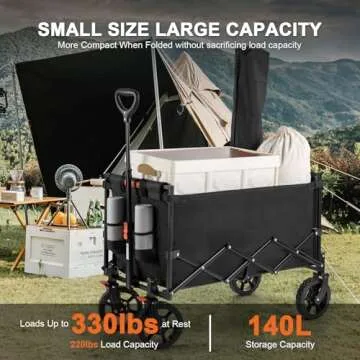 Navatiee Wagon Cart Heavy Duty Foldable, Collapsible Wagon with Smallest Folding Design, Utility Grocery Wagon for Camping Shopping Sports