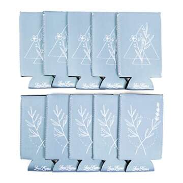 Loco Llama - 10 Set Slim Wedding Can Coolers - Wedding Favors for Guests - Bridal Shower Decorations - Wedding Rehearsal Dinner - Engagement Party - Bridesmaid Proposal Gifts - Boho - Dusty Blue