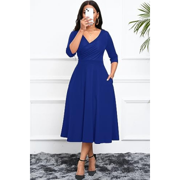Women's Flared Midi Dress Wedding Guest Cocktail Tea Dresses