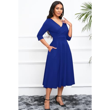Women's Flared Midi Dress Wedding Guest Cocktail Tea Dresses