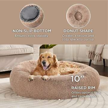 Bedsure Calming Dog Bed for Extra Large Dogs - Donut Washable Large Pet Bed, 45 inches Anti-Slip Rou...