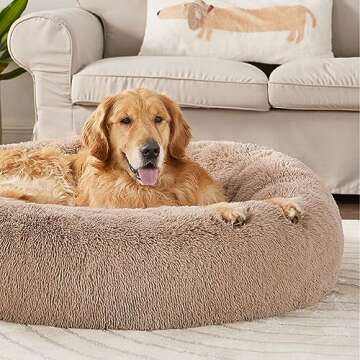 Bedsure Calming Dog Bed for Extra Large Dogs - Donut Washable Large Pet Bed, 45 inches Anti-Slip Round Fluffy Plush Faux Fur Dog Bed, Fits up to 125 lbs Pets, Camel