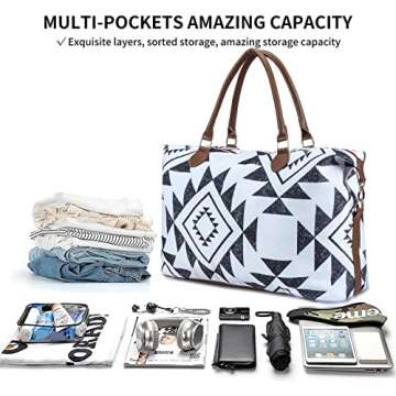 Weekender Bag Geometry Duffle Bag for Women Geometry Travel Duffle Bags Carry on Western Overnight Bag with Shoulder Strap for Business Trip