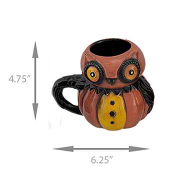 Johanna Parker Pumpkin Peeps: Set of 4 Ceramic Halloween Mugs - Ghost, Cat, Owl and Jack O' Lantern Vintage Style Fall Holiday Coffee Cups, 4.75 Inches High