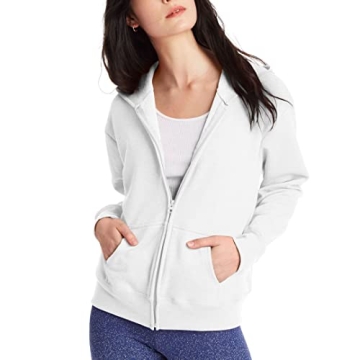 Hanes womens Ecosmart Full-zip Hoodie Sweatshirt Warm Up or Track Jacket, White, Medium US
