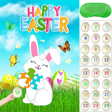 HRENCY Pin The Tail on The Bunny Game Set – Perfect for Easter Celebrations and Family Fun!
