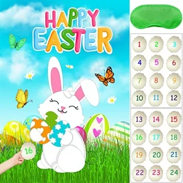 HRENCY Pin The Tail on The Bunny Game Set – Perfect for Easter Celebrations and Family Fun!