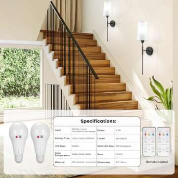 Battery Operated Wall Sconce Set of 2, Rechargeable Wall Sconce With Remote Dimmable Wireless Battery Powered Wall Lamp Decor Fixture For Bedroom Living Room White Fabric Shade Included Bulbs