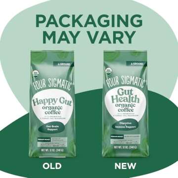 Four Sigmatic Happy Gut Organic Ground Coffee | Medium Roast, Immune Boosting Probiotic Mushroom Cof...