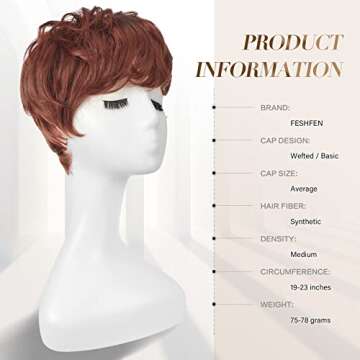 FESHFEN Pixie Cut Wigs Synthetic Short Copper Red Pixie Haircut Wig with Bangs Glueless Layered Wig ...