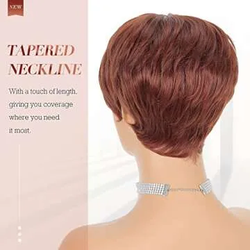 FESHFEN Pixie Cut Wigs Synthetic Short Copper Red Pixie Haircut Wig with Bangs Glueless Layered Wig Wavy Wigs for Women, Daily Cosplay Use