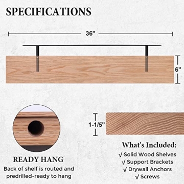 Axeman Oak Floating Shelves, 36 Inch Wall Shelf Set of 2, Solid Wood Shelves for Wall Storage, Wall Mounted Wooden Display Shelf for Bathroom Bedroom Kitchen Garage, Natural