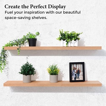 Axeman Oak Floating Shelves, 36 Inch Wall Shelf Set of 2, Solid Wood Shelves for Wall Storage, Wall Mounted Wooden Display Shelf for Bathroom Bedroom Kitchen Garage, Natural
