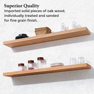 Axeman Oak Floating Shelves, 36 Inch Wall Shelf Set of 2, Solid Wood Shelves for Wall Storage, Wall Mounted Wooden Display Shelf for Bathroom Bedroom Kitchen Garage, Natural