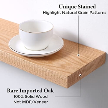 Axeman Oak Floating Shelves, 36 Inch Wall Shelf Set of 2, Solid Wood Shelves for Wall Storage, Wall Mounted Wooden Display Shelf for Bathroom Bedroom Kitchen Garage, Natural