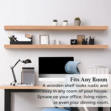 Axeman Oak Floating Shelves, 36 Inch Wall Shelf Set of 2, Solid Wood Shelves for Wall Storage, Wall Mounted Wooden Display Shelf for Bathroom Bedroom Kitchen Garage, Natural