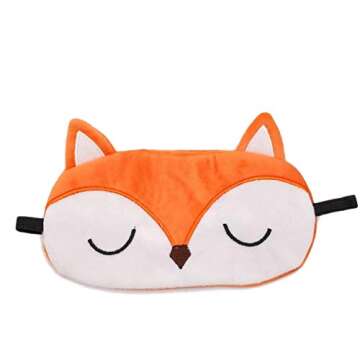 Shinywear Cute Rabbit Sleeping Eye Mask Plush Blindfold Travel Sleep Masks Super Soft Funny Eye Cover for Kids Girls and Adult (Orange Fox)
