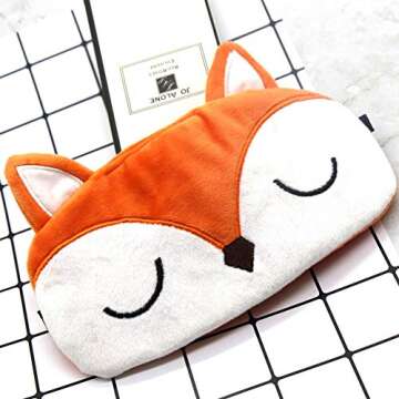 Shinywear Cute Rabbit Sleeping Eye Mask Plush Blindfold Travel Sleep Masks Super Soft Funny Eye Cover for Kids Girls and Adult (Orange Fox)