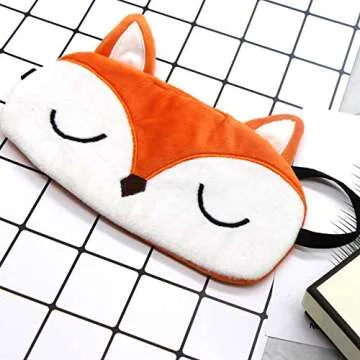 Shinywear Cute Rabbit Sleeping Eye Mask Plush Blindfold Travel Sleep Masks Super Soft Funny Eye Cover for Kids Girls and Adult (Orange Fox)