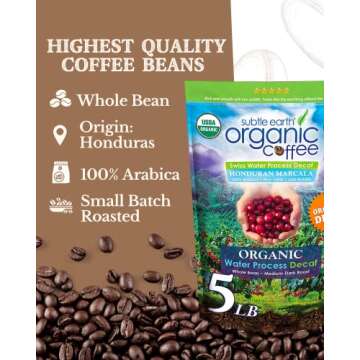 5LB Subtle Earth Organic Decaf - Medium Dark Roast Whole Bean Coffee