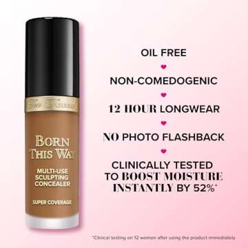 Too Faced Born This Way Super Coverage Multi-Use Concealer | Oil Free, Long Lasting + Hydrating, Full Size, 0.46 Fl Oz, Warm Beige