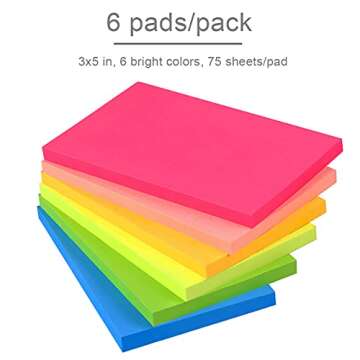 Vanpad Sticky Notes 3x5 in Bright Stickies Colorful Super Sticking Power Memo Pads Strong Adhesive 6...