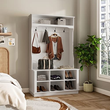 Homsee Modern Hall Tree with Storage Bench - White Entryway Solution