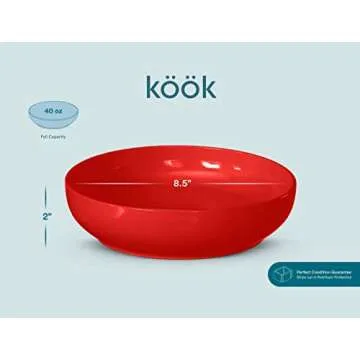 KooK Pasta Bowl, Salad Bowls, Soup, Serving Bowls, Ceramic, Large Capacity, Microwave & Dishwasher Safe, Set of 4, 40 Oz,(Red)