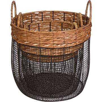Trademark Innovations Oval Wire Tall Garden Home Decor Baskets with Wicker and Handles - Set of 3