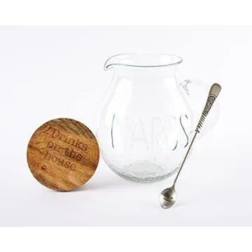 Mud Pie Glass Margarita Pitcher with Lid and Spoon Serving Set