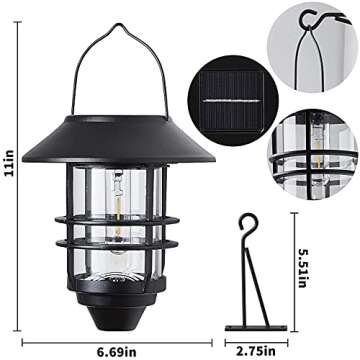 2 Pack Security Solar Hanging Lanterns Outdoor, Solar Wall Lights Outdoor, Solar Porch Lights Outdoor Lanterns 15 Lumen Heavy Glass & Stainless Solar Powered Porch Lights