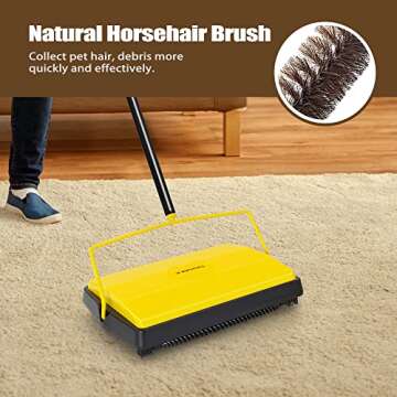 Dolanx Carpet Sweeper Manual Push with Horsehair Brush, Electrostatic Floor Roller Sweeper Broom Non...