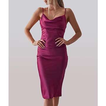 xxxiticat Women's Sleeveless Spaghetti Strap Satin Dress Cocktail Beach Evening Party Cowl Neck Dot ...