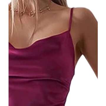 xxxiticat Women's Sleeveless Spaghetti Strap Satin Dress Cocktail Beach Evening Party Cowl Neck Dot Leopard Midi Dresses(Split,BU,M)