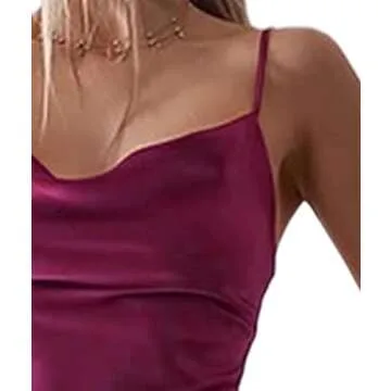 xxxiticat Women's Sleeveless Spaghetti Strap Satin Dress Cocktail Beach Evening Party Cowl Neck Dot Leopard Midi Dresses(Split,BU,M)