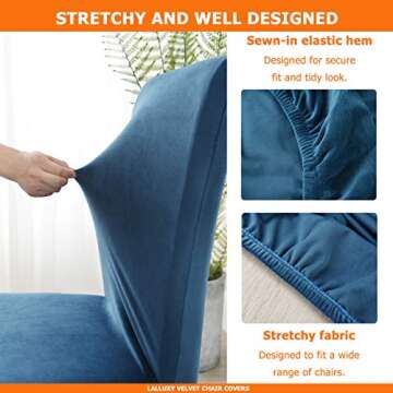 Lalluxy Velvet Chair Slipcovers for Dining Room Stretchy Super Soft Parson Chair Seat Covers Chair Protectors for Party Pet Protection (Set of 2, Twilight Blue)
