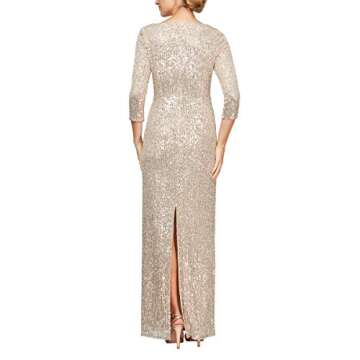 Alex Evenings Women's Petite 3/4 Sleeve Long Dress with Cinched Tie Waist, Taupe Sequin, 12P