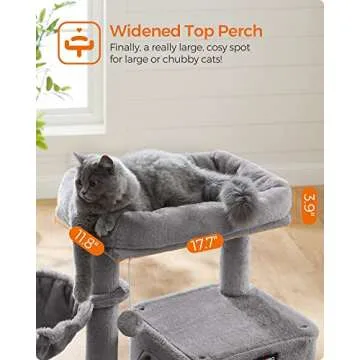 Feandrea Cat Tree, Small Cat Tower with Widened Perch for Large Cats Indoor, Kittens, 37.8-Inch Multi-Level Cat Condo, Scratching Posts and Ramp, 2-Door Cat Cave, Cat Basket, Light Gray UPCT51W