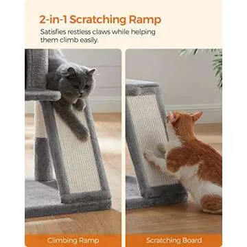 Feandrea Cat Tree, Small Cat Tower with Widened Perch for Large Cats Indoor, Kittens, 37.8-Inch Multi-Level Cat Condo, Scratching Posts and Ramp, 2-Door Cat Cave, Cat Basket, Light Gray UPCT51W