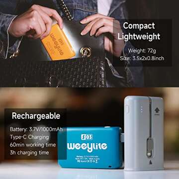 Weeylite S03 RGB LED Video Light, App Control Mini Pocket LED On-Camera Camcorder Light Portable Camera Lighting for Photography,CRI 95+ 2800-6800K Dimmable LED Video Panel Light for Pictures/Portrait