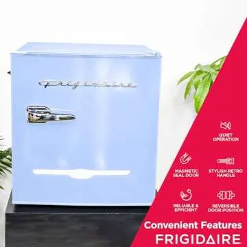 Frigidaire EFR176 Retro Compact Fridge with Chiller Mini Refrigerator with Built-in Bottle Opener for Office, Bedroom, Dorm Room or Cabin, 1.6 cu ft 16" D x 18" W x 18.5" H, Blue