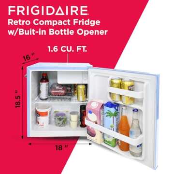 Frigidaire EFR176 Retro Compact Fridge with Chiller Mini Refrigerator with Built-in Bottle Opener for Office, Bedroom, Dorm Room or Cabin, 1.6 cu ft 16" D x 18" W x 18.5" H, Blue