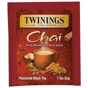 Twinings Chai Black Tea Individually Wrapped Bags, 20 Count (Pack of 6), Sweet, Savoury Spices, Caffeinated, Enjoy Hot or Iced | Packaging May Vary