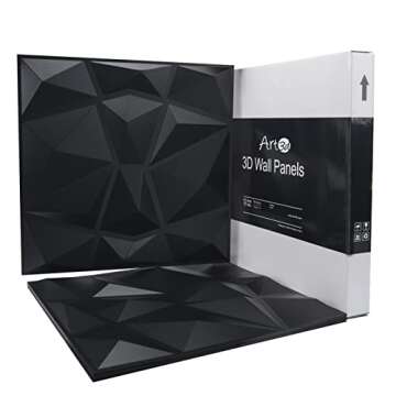 Art3d 3D Wall Panels, Black Diamond Design, 12 Pack